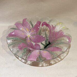 Sydenstricker Fused Glass Pink Tiger Lily Art Glass Bowl